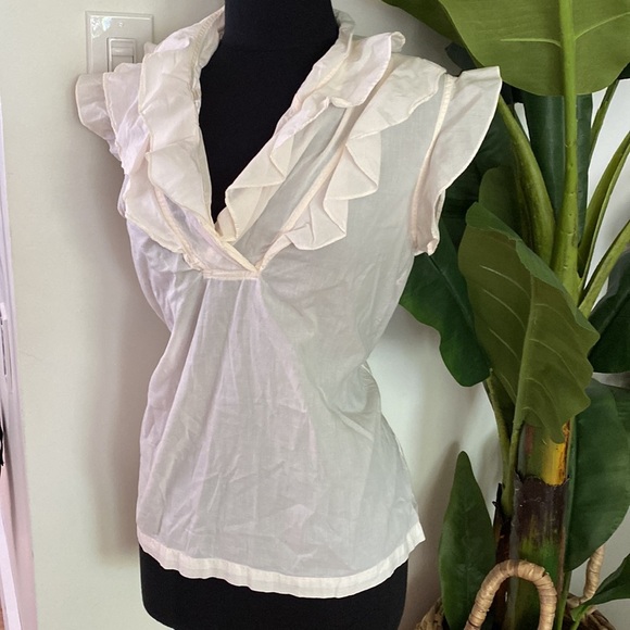 French Connection Ivory Blouse with Ruffles - Picture 3 of 7